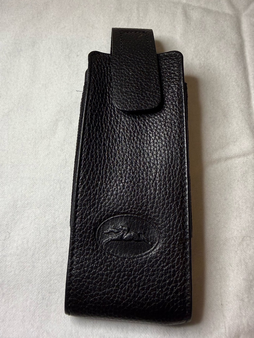 Longchamp Paris Black Leather Cell Phone Case Made in France Vintage